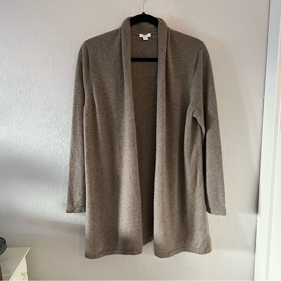 J. Jill Sweaters - J Jill Light Brown Cashmere Longline Open-Front Cardigan